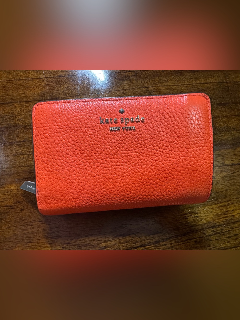 kate spade Pebbled Leather Zip Wallet in Vibrant Orange-Red